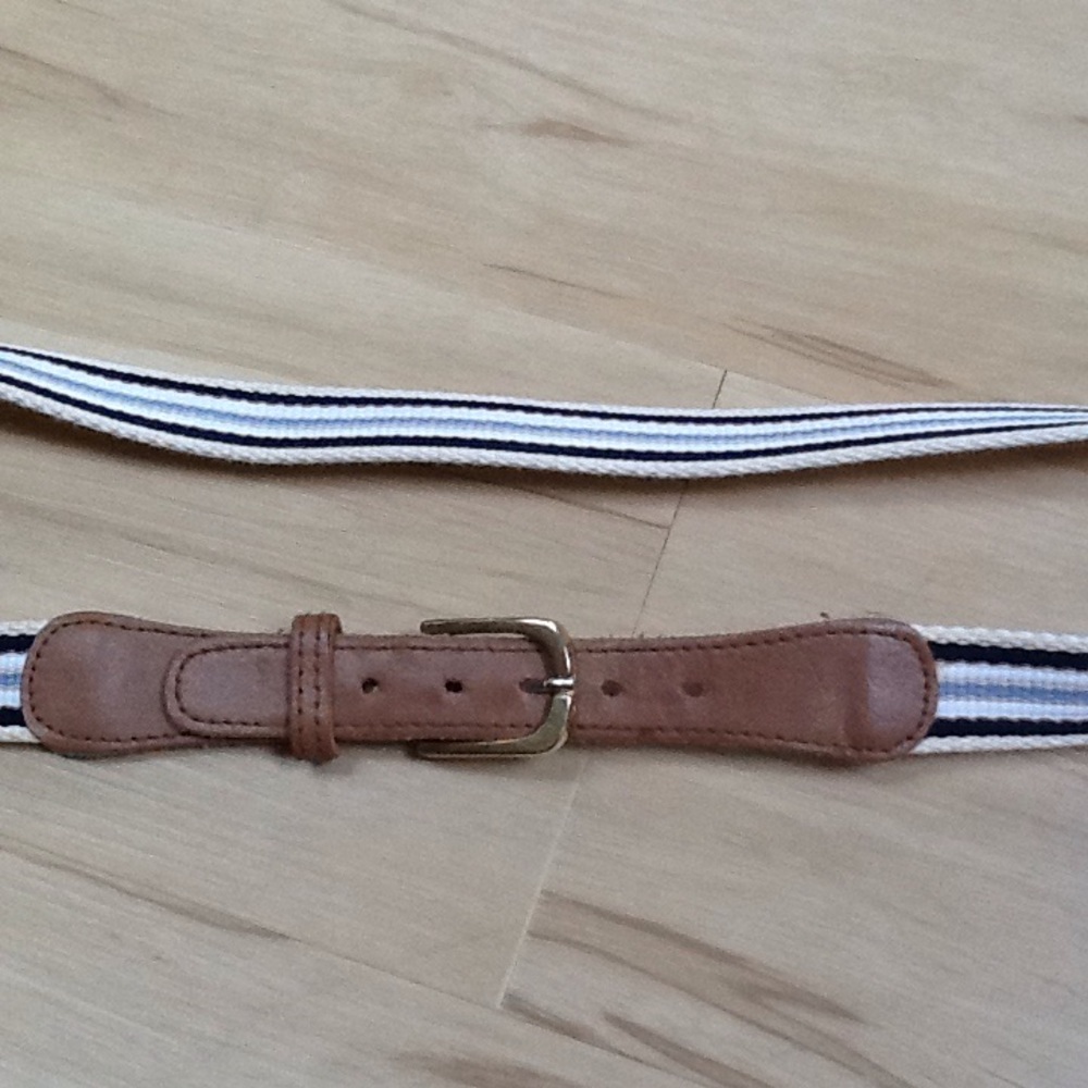 Canvas and Leather Striped Belt Total length 41 "